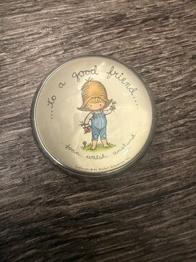 Vintage Joan Walsh Anglund Glass Dome Paperweight Friendship "To A Good Friend"